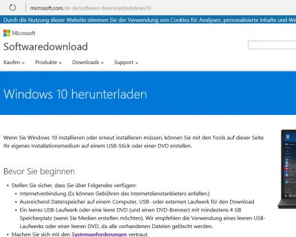 Windows 10-Download bei Microsoft