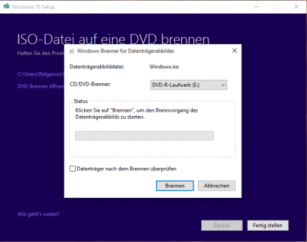 Media Creation Tool: DVD brennen