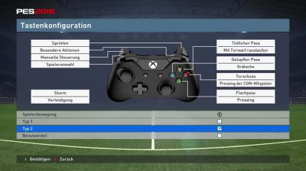 PES 2016 Tipps: Bevor ihr mit den ersten Matches in Pro Evolution Soccer 2016 beginnt, solltet ihr zunächst Einstellungen an der Spielsteuerung vornehmen. Bild aus der Demo