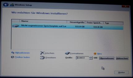 Windows-Setup: Partitionen erstellen