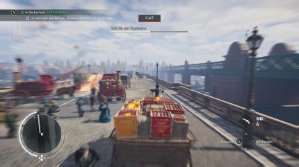 Weicht den Hindernissen auf dem Weg aus oder rammt vereinzelte Wagen zur Seite.