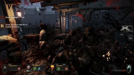 Wer auf solche Gegnermassen trifft sollte entweder eine Wand im Rücken haben oder einen Teamkameraden. Normale Skaven nämlich sind allein zwar kaum gefährlich, in Gruppen aber nicht zu unterschätzen.