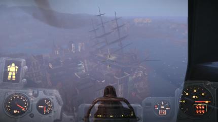 Sobald ihr die Bruderschaft-Quest 'Stählerne Schatten' startet, fliegt ihr mit dem Vertibird zum großen Luftschiff.