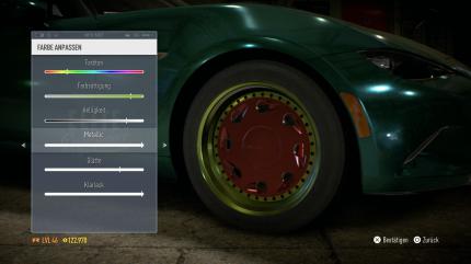 Die Felgen dürfen wir bei jedem Wagen anpassen, aber bei Motorhauben oder Rückspiegel mangelt es oft an Auswahl (PS4).