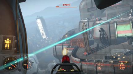 Im Anflug auf Mass Fusion nutzt ihr die Minigun des Vertibird.