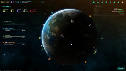 Als Ersatz für den Stadtbildschirm aus Master of Orion 2 gibt's in der Neuauflage eine Satellitenansicht.