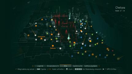 Die Spielwelt von The Division ist groß und übersät mit Nebenaufgaben. In der Mitte: die Dark Zone.