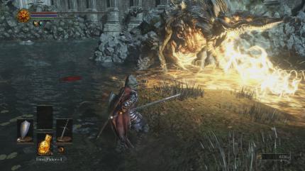 Weiter unten in Irithyll wartet wieder das Krokodil-Monster auf euch.