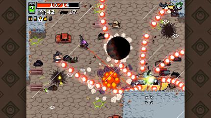 Nuckear Throne: Vier durchgeknallte Anti-Helden mit individuellen Spezialfähigkeiten, aberwitzige Blei- oder Energie-Pusten - und ein riesiger Ballerspielplatz voller Gegner: Auf den ersten Blick erinnert Nuclear Throne vom niederländischen Studio Vlambeer (Luftrausers) vor allem an klassische Ballerorgien aus der 16-Bit-Ära - aber prozedural zusammengewürfelte Action-Arenen und die Endgültigkeit des Bildschirmtods verorten die launige Pixelschlacht überdeutlich im Rogue-Genre.