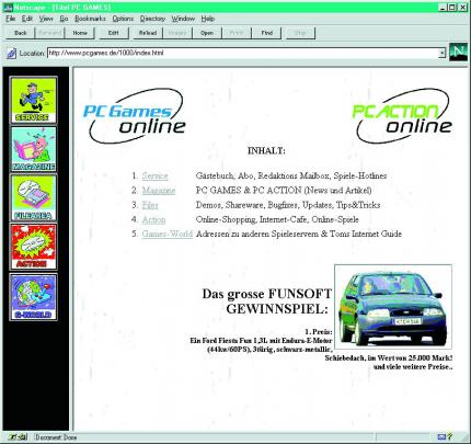 Die erste Startseite von pcgames.de vom April 1996.