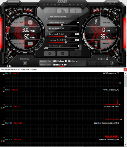 MSI Afterburner mit unten abgekoppeltem Kurvenfenster