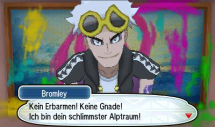 Bromley ist der etwas trottelige Chef der etwas trotteligen Skull-Rüpel. Am liebsten setzt er Käfer-Pokémon ein.