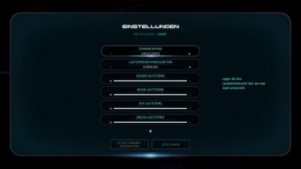 Das Audio-Menü von Mass Effect: Andromeda bietet einige Abstimmungsoptionen