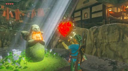In Kakariko dürft ihr an der Statue Zeichen der Bewährung gegen Herz- oder Ausdauer-Container tauschen.