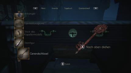 Eines der simplen Rätsel: Im Inventar biegen wir uns umständlich den Generelschlüssel zurecht.&nbsp;