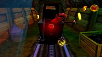 Ein richtiges Donkey Kong-Spiel braucht natürlich unbedingt was? Richtig, natürlich rasante Loren-Fahrten!