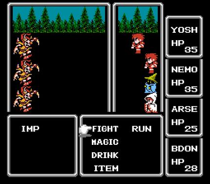 Der Kampfbildschirm ist auf dem NES bzw. Famicom noch einfach strukturiert.<br>
 