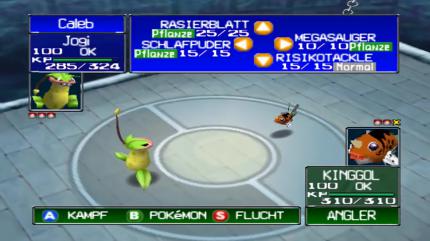 Bei den Kämpfen könnt ihr angreifen, das Pokémon wechseln oder versuchen, die Flucht zu ergreifen. Auf Items müsst ihr in Pokémon Stadium aber verzichten.