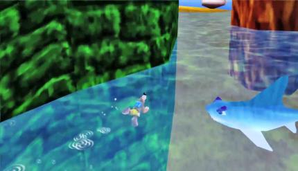 Haifisch Snacker, der es im Level Treasure Trove Cove auf unseren haarigen Hintern abgesehen hat sobald wir im Wasser landen, bereitet uns auch heute noch Albträume!