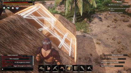 <strong>Conan Exiles </strong>im Test:&nbsp;Das Bausystem geht gut von der Hand. Auch als Einsteiger hat man sich schnell ein einfaches Dach über dem Kopf gezimmert.