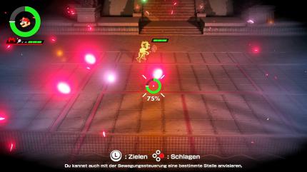Die Zielanzeige steuern wir per Gyro-Sensor über den Platz, was wirklich sehr präzise funktioniert.