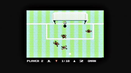 In den Winkel geschnippelt: Angeschnittene Schüsse waren das probateste Mittel, um Tore zu erzielen – zumal sich der Schnitt nach dem Schuss noch verändern ließ. (C64)