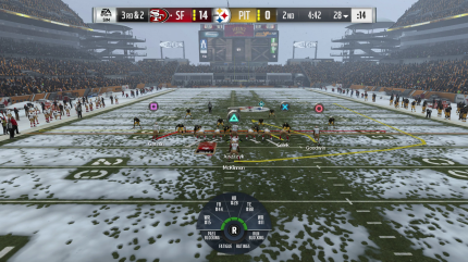 Habt ihr einen Spielzug ausgewählt, dürft ihr euch vor der Ausführung auch auf dem Feld die Laufwege anzeigen lassen.