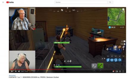 Ab und zu gibt es auch Kooperationsvideos mit anderen Youtubern. Hier tritt Uschi von 'Senioren zocken' in Fortnite gegen 'Propa' an.