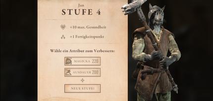 Nach jedem Aufstieg kann die Ausdauer oder das Magicka gesteigert werden.