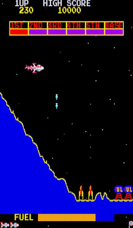 Eines der ersten Multi-Level-Shoot’em-ups: Scramble (1981).