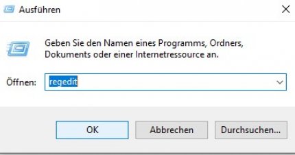 Eingabeaufforderung: regedit eingeben