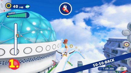 Das Traumrennen kombiniert die Skate-Disziplin mit einem Wettrennen samt Items.&nbsp; Wir fühlten uns ein wenig in die Zeiten von Sonic Riders zurückversetzt.