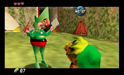 Majora’s Mask ist schuld an dem Schrecken, der sich Tingle nennt und fester Bestandteil der Zelda-Welt ist. Bei seinem ersten Auftritt verkauft er uns Übersichtskarten.