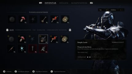 Im Inventar findet ihr Details zur Vertrautheit mit Items.