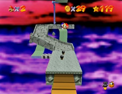 Die linearen Levels, die auf dem Weg zu den drei Auseinandersetzungen mit Fiesling Bowser zu bewältigen sind, sind ein Überbleibsel aus der frühen Entwicklungszeit.