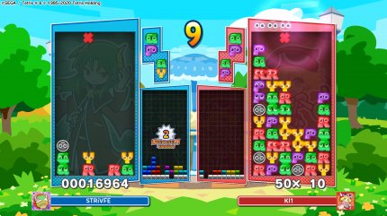 Achillesferse: Während wir uns hier auf dem Tetris-Feld ein Kopf-an-Kopf-Rennen liefern, ist die KI bei Puyo Puyo noch überforderter als wir. Dem automatischen Schwierigkeitsgrad sei Dank!