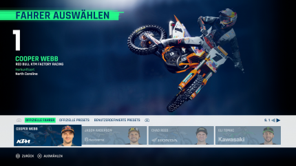 Auch Star-Fahrer wie Cooper Webb und Ken Roczen lassen sich für Meisterschaften und Events auswählen.&nbsp;