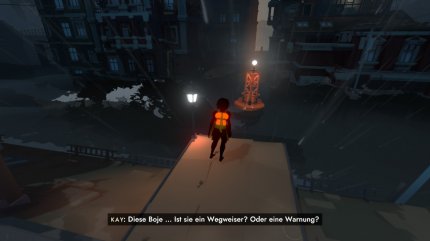 Vor allem zu Beginn des Spiels werdet ihr in der überfluteten Stadt von einer bissigen Seeschlange verfolgt. Hier müsst ihr im richtigen Moment von Hausdächern zu schützenden Lichtquellen gelangen.