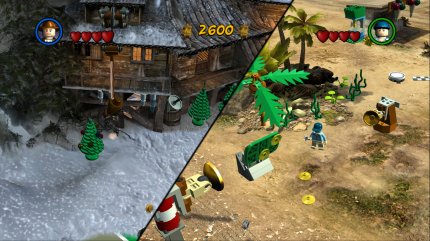 Der Koop-Modus von Lego Indiana Jones 2: Die neuen Abenteuer (2009) setzt erstmals auf einen dynamischen Splitscreen-Modus, der sich situationsbedingt zuschaltet und den Bildschirm streckenweise auch diagonal teilt, um für mehr Übersicht zu sorgen.