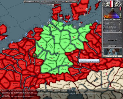 Einer gegen alle: So sieht die Übersichtskarte in Hearts of Iron aus, wenn Deutschland einen Krieg gegen sämtliche Nachbarländer anzettelt.<br> &nbsp;