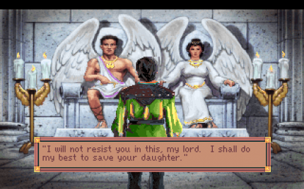 Eine der technischen Innovationen in King’s Quest VI: Heir Today, Gone Tomorrow (1992) ist Lippensynchronität innerhalb der Dialoge. Die Amiga-Umsetzung übernimmt Revolution Software, die später eigene Adventure-Hits wie Baphomets Flucht erschaffen.<br> &nbsp;