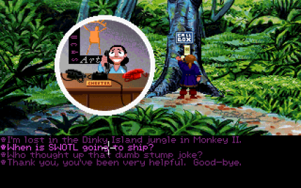 Mal kurz die LucasArts-Hotline anrufen: Das Designtrio bestehend aus Ron Gilbert, Tim Schafer und Dave Grossman ließ es sich auch in Monkey Island 2: LeChuck’s Revenge nicht nehmen, augenzwinkernde Easter Eggs einzubauen.