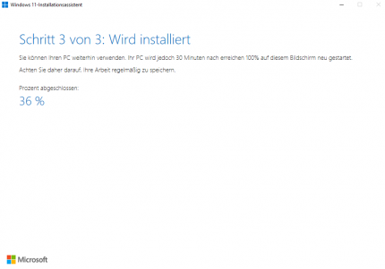 Windows 11 - Statusmeldung bei der Installation des Upgrades mit dem Assistenztool