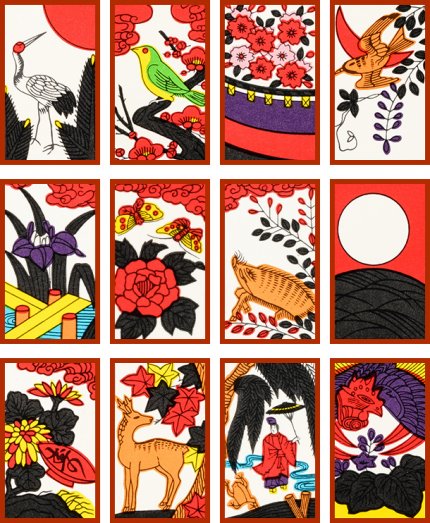 So oder so ähnlich können Hanfuda-Karten aussehen. Die Motive sind meist sehr künstlerisch.