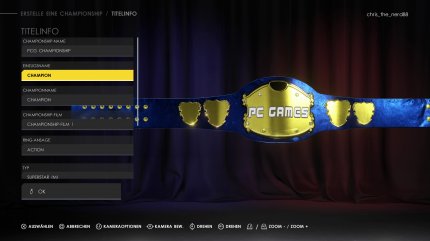 In der Creation Suite darf man Wrestler, Arenen, Shows, Move-Sets und Titelgürtel erstellen und für die Community hochladen.