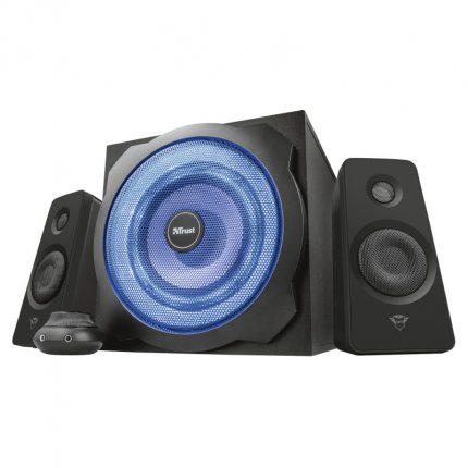 Trust GXT 628 Boxenset mit zwei Lautsprechern und einem Subwoofer.