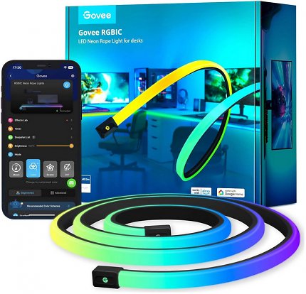 Eignet sich zur Montage an den Schreibtich: der Govee RGBIC Neon LED Strip 5m.