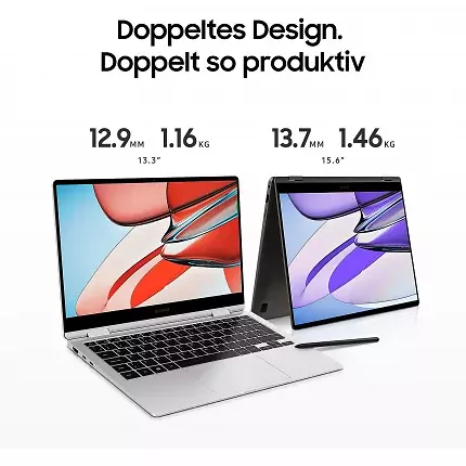 Dank des 360°-Scharniereinsatzes lässt sich das Samsung Galaxy Book3 kinderleicht vom Laptop zum Tablet umfunktionieren.