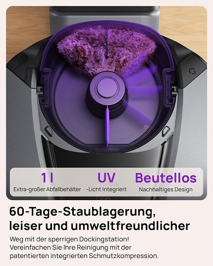 Das Innere eines Saugroboters wird mit UV-Licht gereinigt.