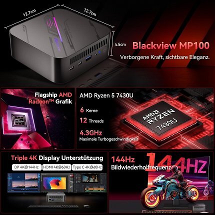 Der Blackview MP100 ist ein stark ausgestatteter Mini-PC zum attraktiven Preis.